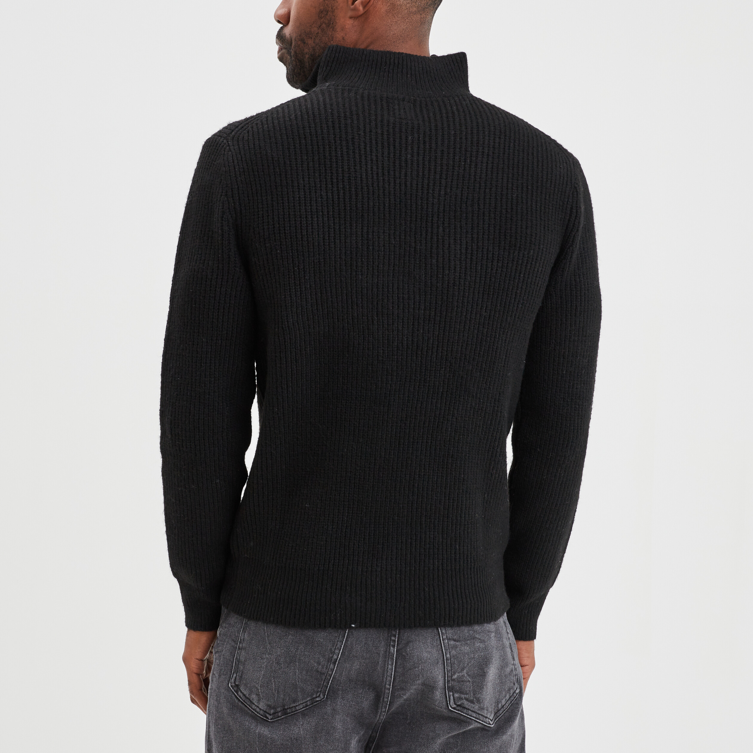 Pull col montant zippé côtelé noir homme | La Halle
