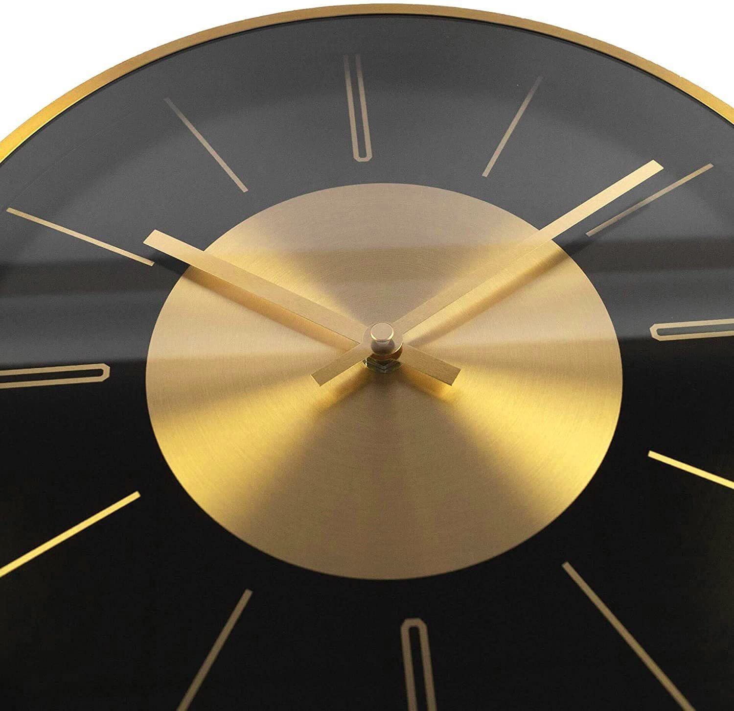 K&L Wall Art Wanduhr lautlose moderne Aluminium Wanduhr 30cm Durchmesser Uhr ohne Ticken (Gold Optik, Quarz Uhrwerk, Lounge, Schlafzimmer, Büro, Küche)