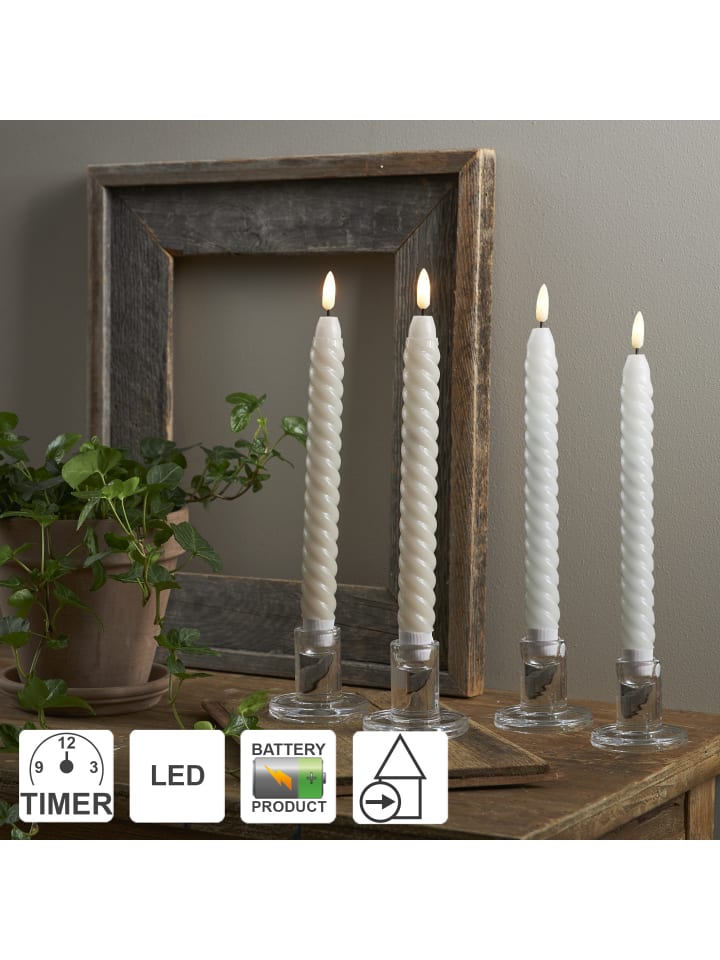 STAR Trading LED Stabkerze Flamme Swirl 4er Set aus Wachs, braun in Braun,Grau günstig kaufen onesize