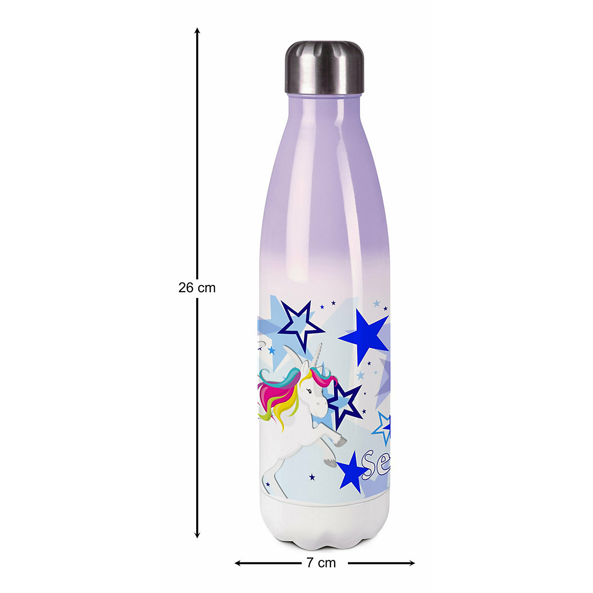 Edelstahl Kinder Thermoflasche / Trinkflasche bunt Pegasus Sterne Farbe blau Spülmaschinenfest, Auslaufsicher, Bruchfest, Doppelwandig, Für Heißgetränke geeignet, Mit Deckel, Isoliert