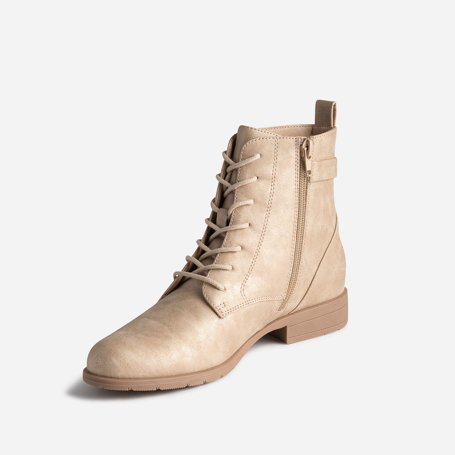 Bottine beige doré à lacets et bride
