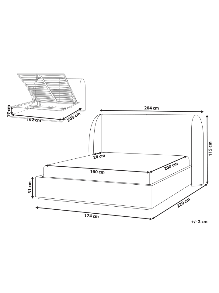 Beliani Doppelbett MONESTIER in Beige - (W) 204 x (H) 115 x (L) 220 cm günstig kaufen onesize
