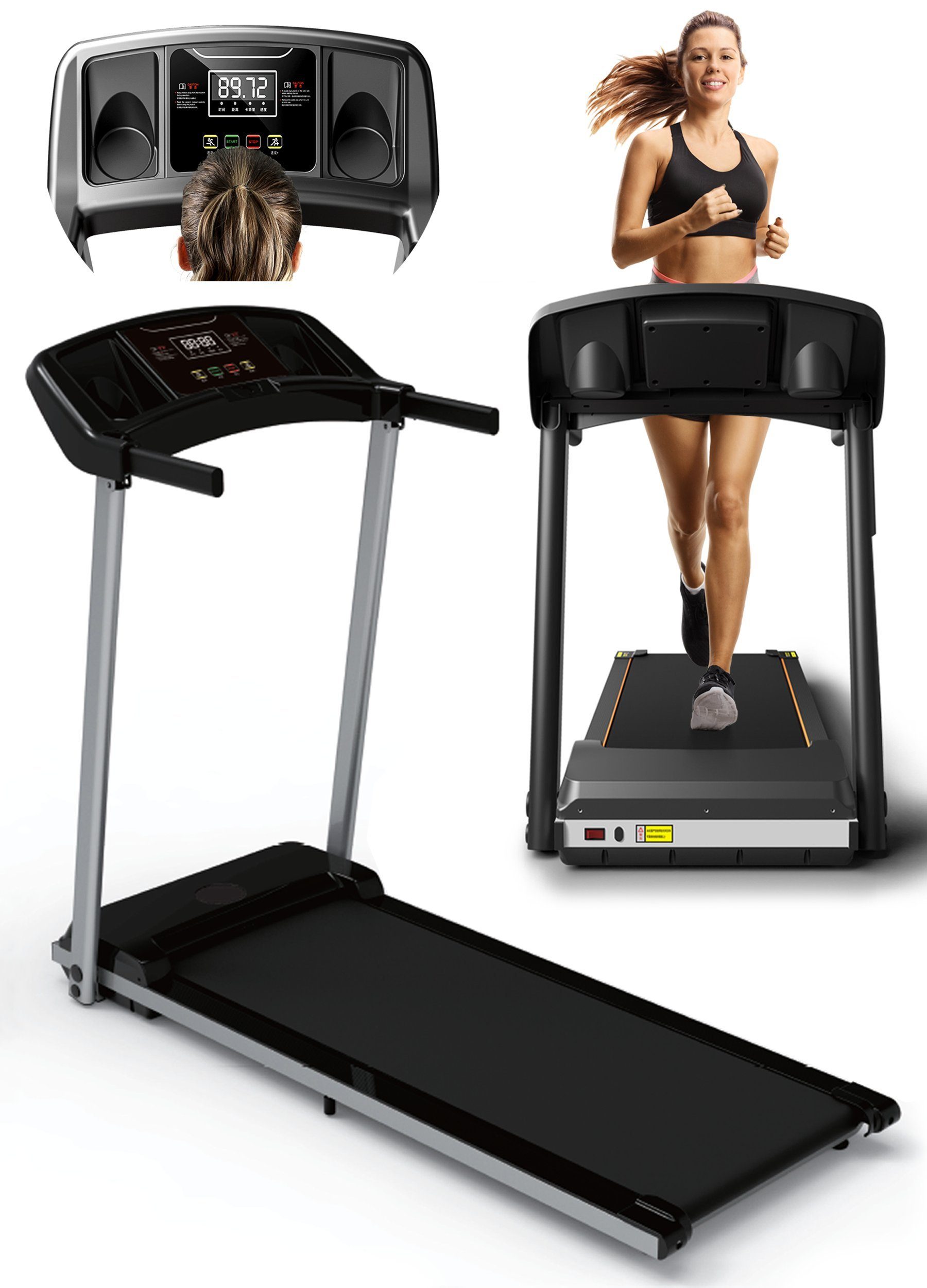 VENDOMNIA Laufband Treadmill - LCD-Display, 1000W, Lauffläche 100x38cm - (Trainingszeit, Distanz, Kalorienverbrauch, Geschwindigkeit), klappbar, elektrisch, bis 6Km/h