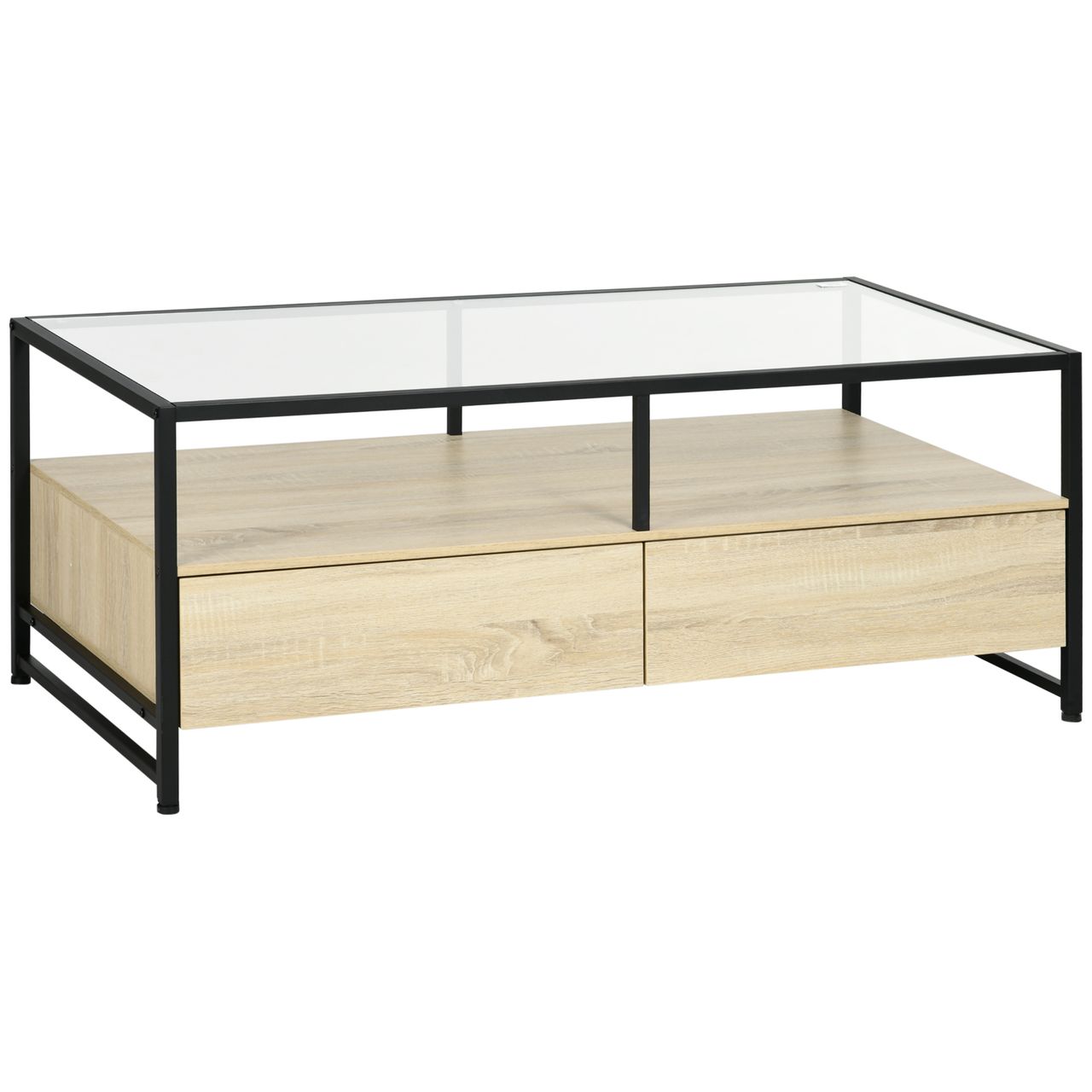 HOMCOM Couchtisch, Beistelltisch mit Schublade, Kaffeetisch mit Stauraum Eiche