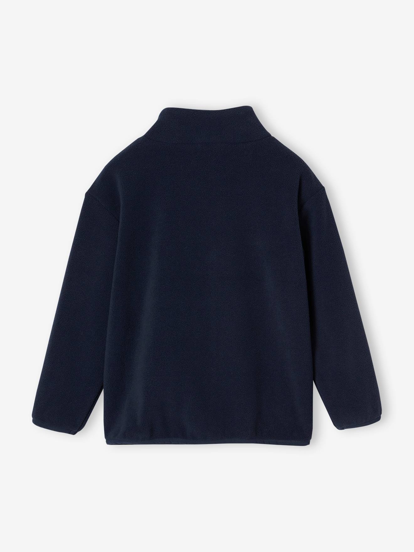 Sweat zippé en maille polaire garçon badge baleine en relief marine