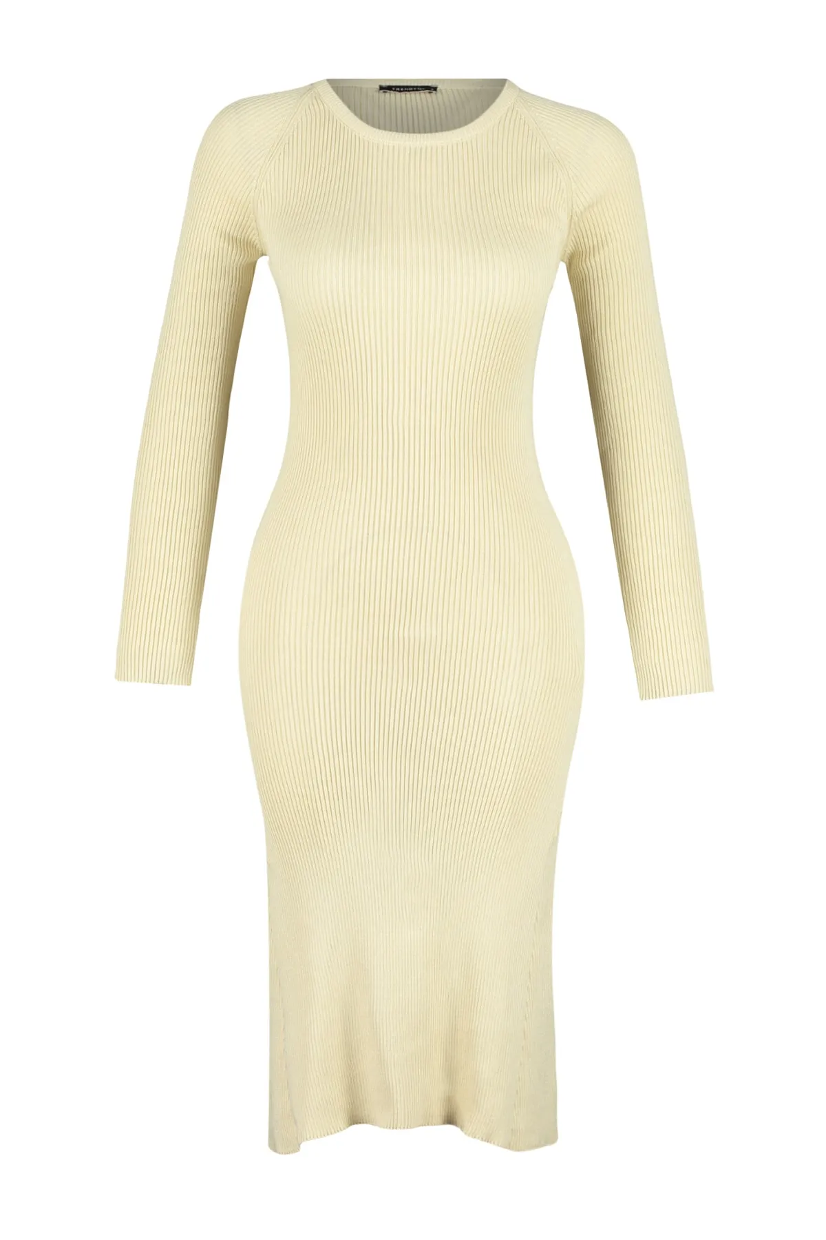 Trendyol Collection  Steinfarbenes Midi-Strickkleid mit Rundhalsausschnitt TWOAW23EL00023
