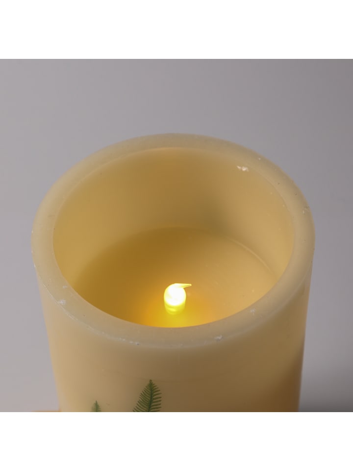 MARELIDA XXL LED Kerze mit Farndruck Echtwachs flackernd in creme - H: 30cm günstig kaufen onesize