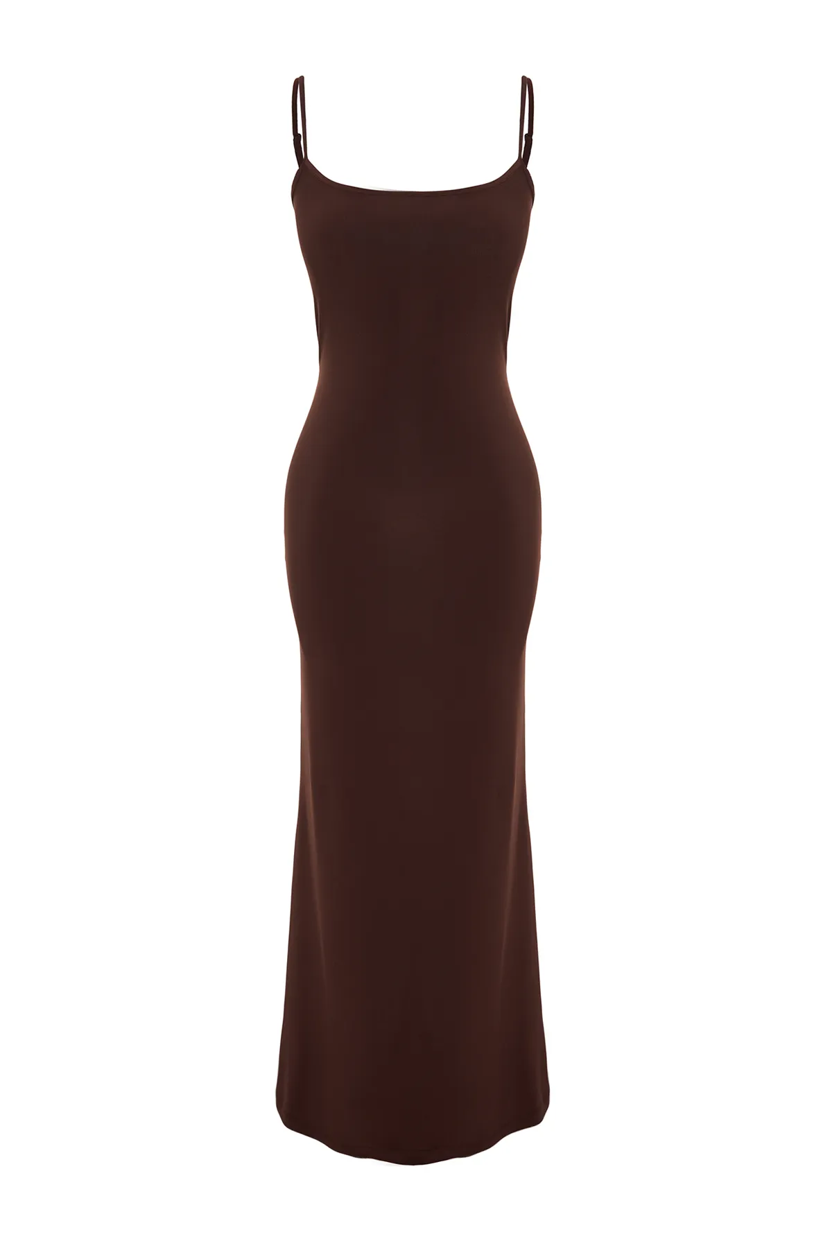 Trendyol Collection  Braunes, tailliertes Maxi-Bleistiftkleid aus flexiblem Strick mit Trägern TWOSS23EL02435