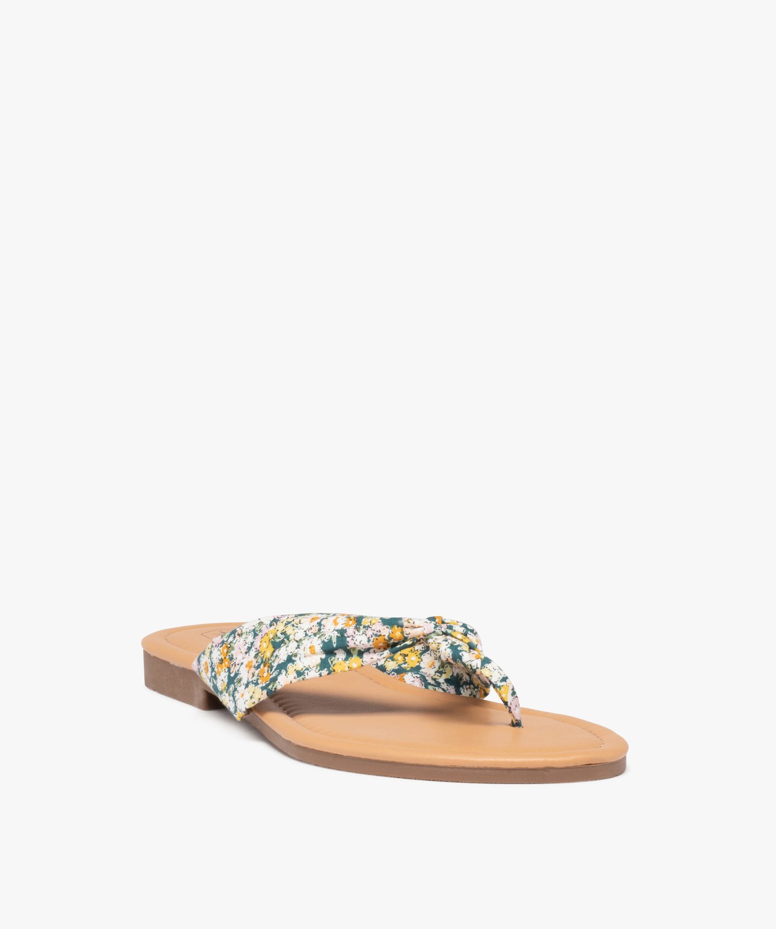 Tongs femme à talon plat et bride en toile drapée multicolore | GEMO