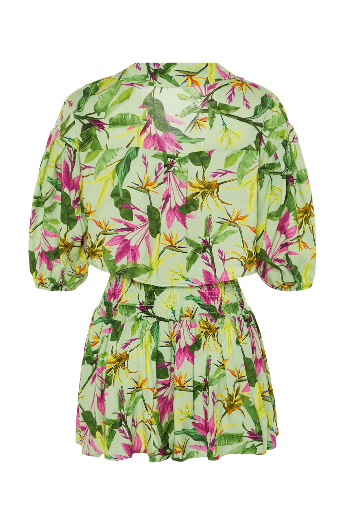 Trendyol Collection  Gewebtes Hemdrock-Set mit Blumenmuster und Bindeband TBESS23AU00057