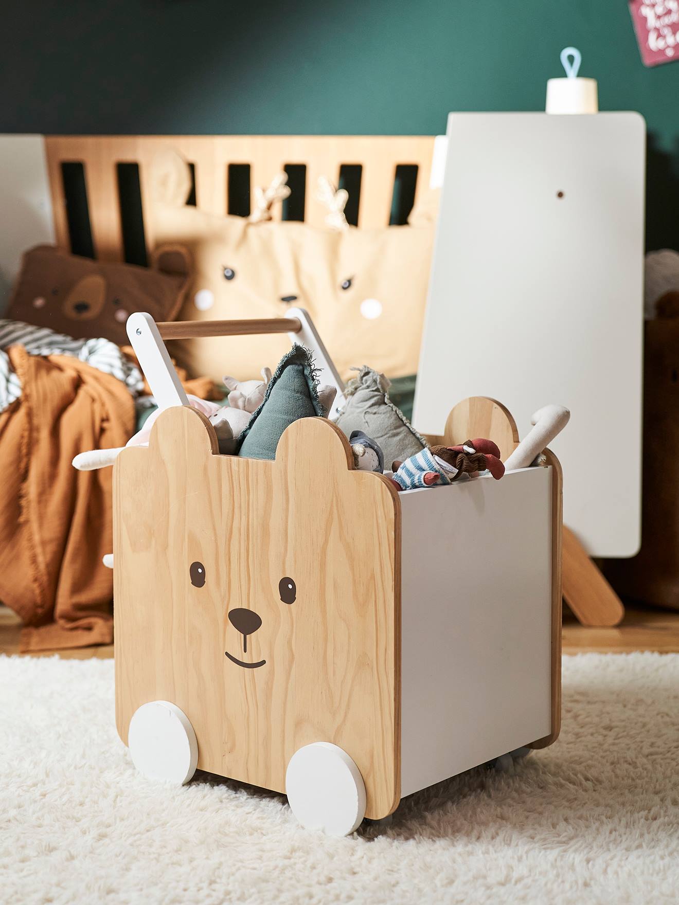Vertbaudet Kinderzimmer Fahrbare Spielzeugkiste BÄR - natur/weiß