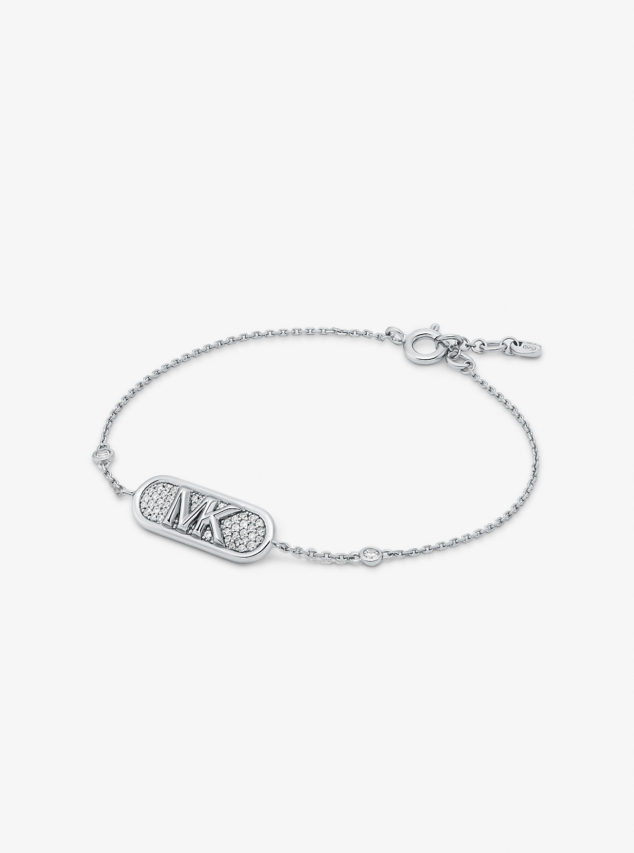 Pavé Precious Metal-Plated and Sterling Silver Empire Logo Bracelet - SILVER