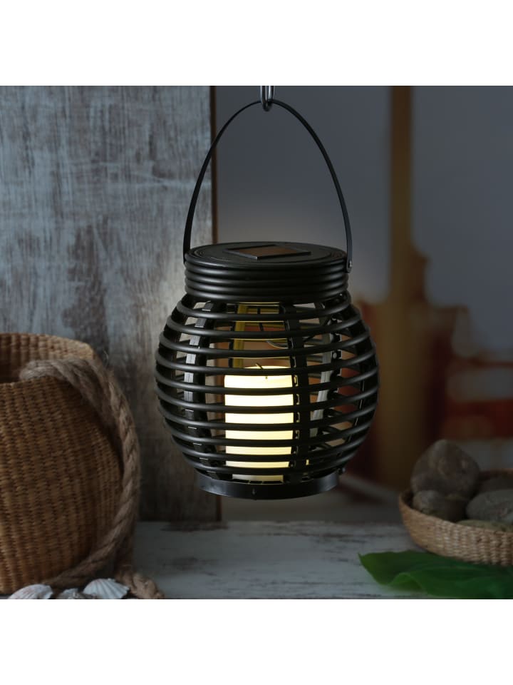 MARELIDA LED Solar Laterne mit LED Kerze in Rattan Korboptik H: 15cm in schwarz günstig kaufen onesize