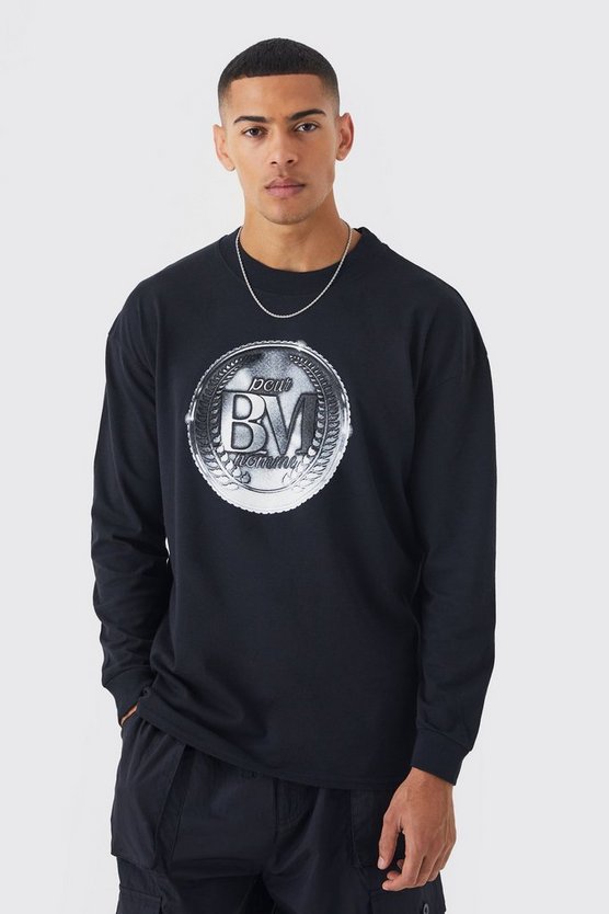 Langärmliges Oversize T-Shirt mit Bm-Print