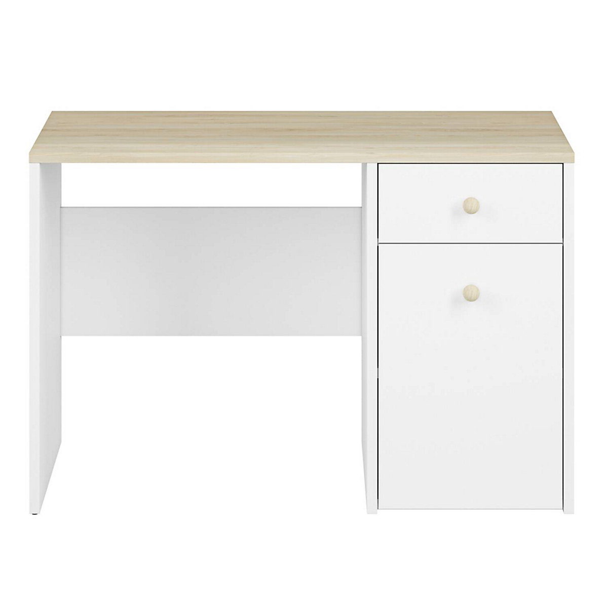 Jugendzimmer Set Schreibtisch und Schränke ELVA-131 in weiß mit Fjord Buche Nb., B/H/T: ca. 442/193/51 cm