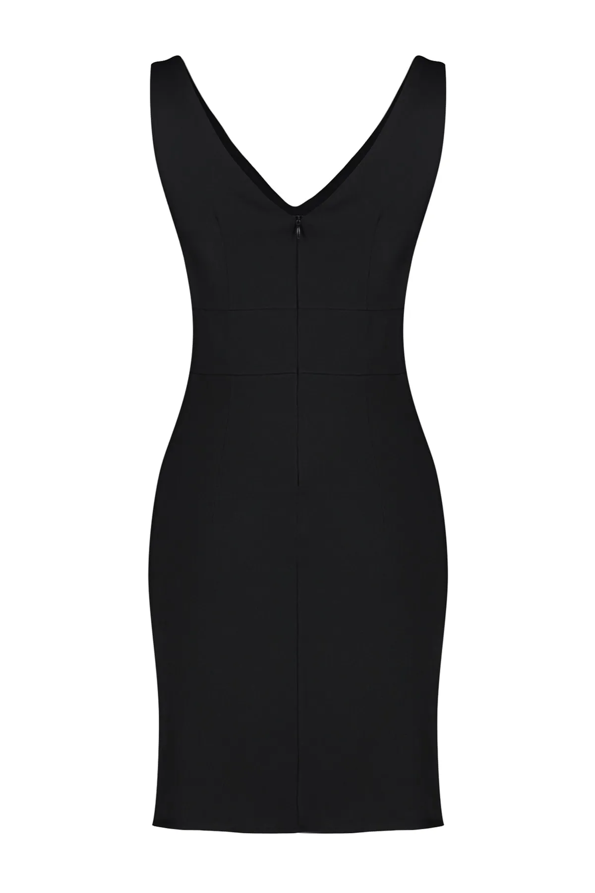 Trendyol Collection  Schwarzes figurbetontes Mini-Webkleid mit V-Ausschnitt TWOSS23EL02036