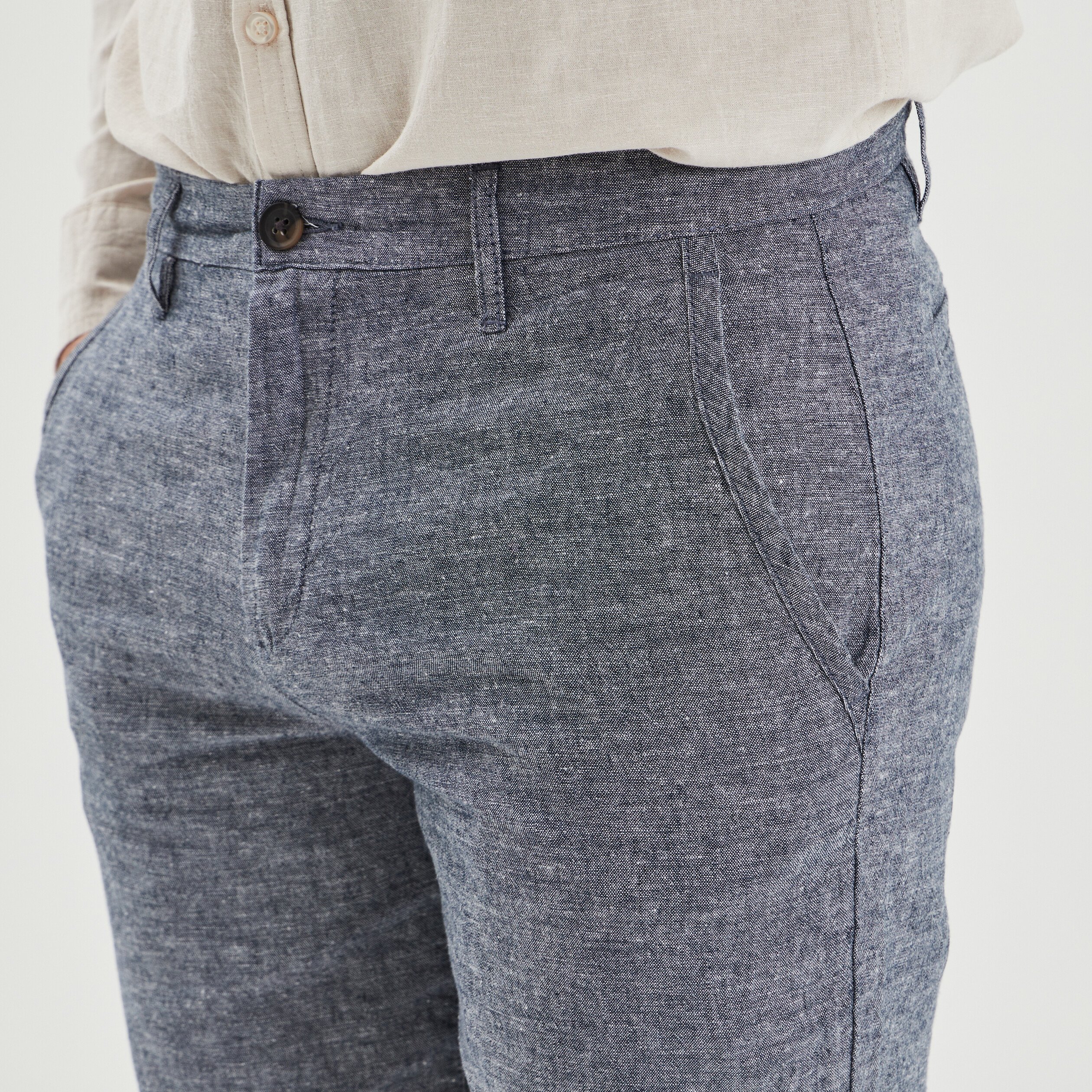 Short chino droit lin majoritaire bleu marine homme | La Halle