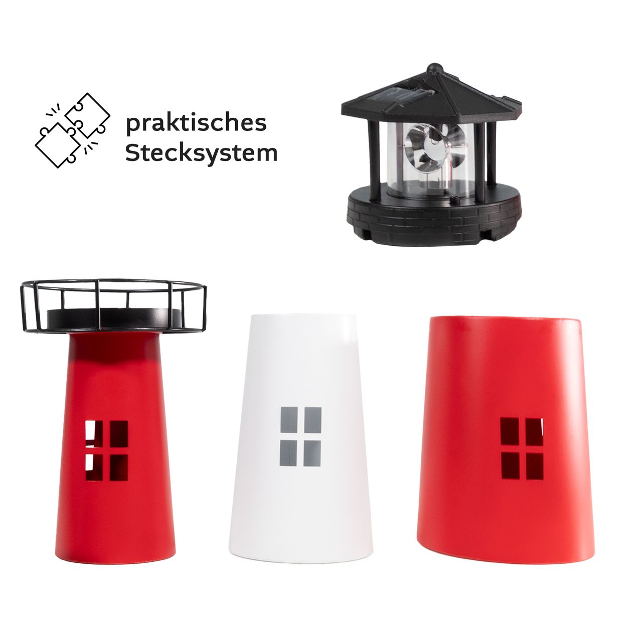 Lemodo Gartendeko Solar Leuchtturm mit rotierender LED-Beleuchtung 60 cm hoch