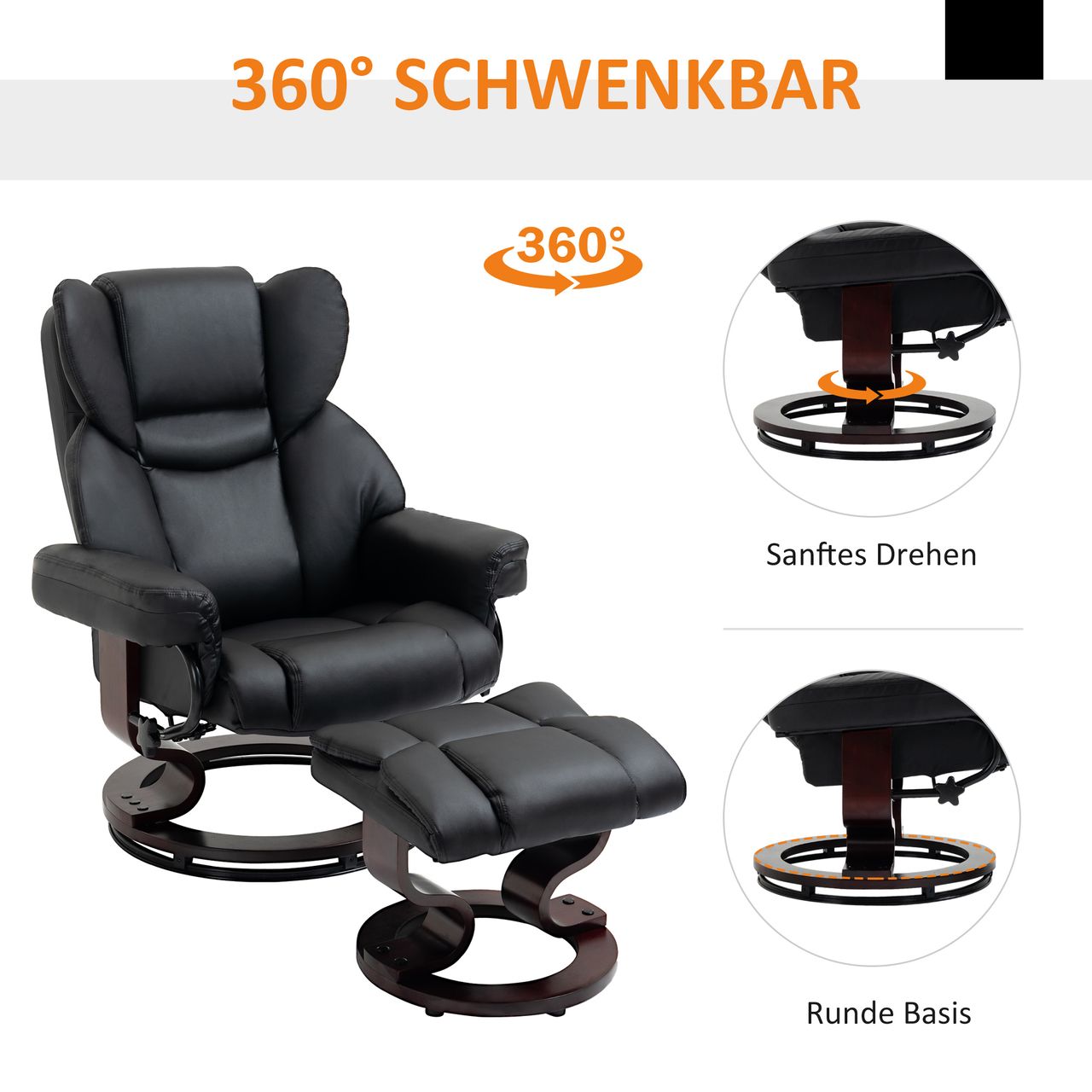HOMCOM Relaxsessel mit Hocker drehbarer Ruhesessel TV-Sessel mit Liegefunktion