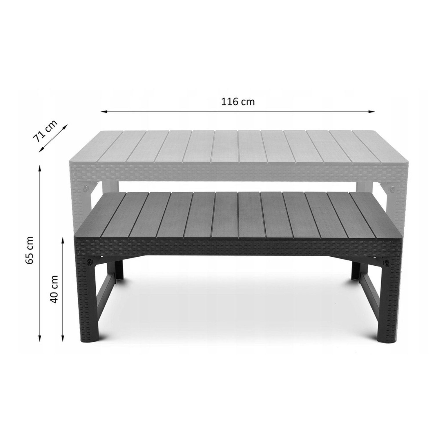 Allibert Gartentisch Lyon, höhenverstellbar [65 cm / 40 cm Tischhöhe]; witterungsbeständig