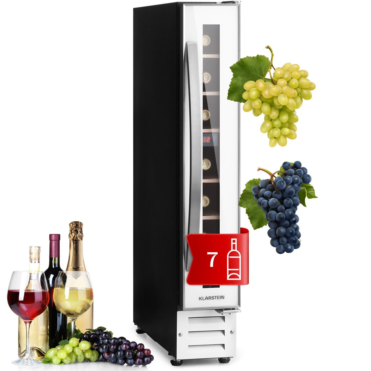 Klarstein Weinkühlschrank Vinovilla 7, für 7 Standardflaschen á 0,75l,Wein Flaschenkühlschrank Weintemperierschrank Weinschrank Kühlschrank
