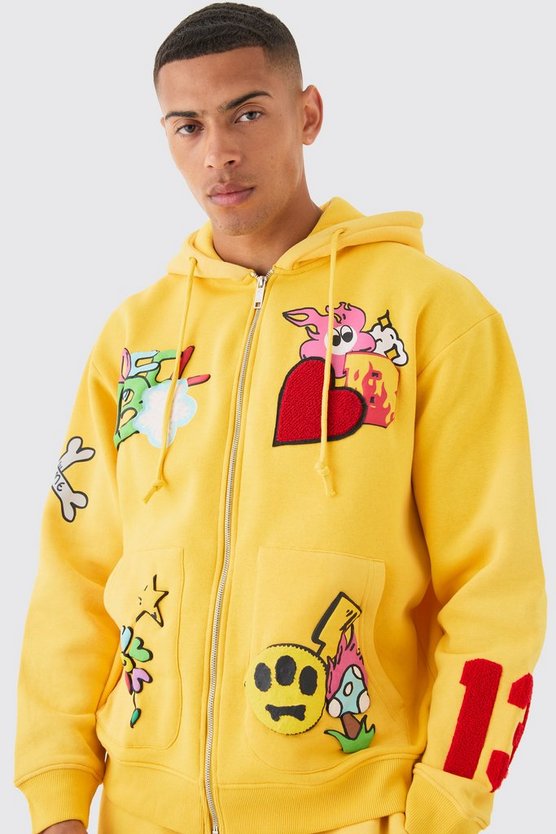 Bestickter Oversize Hoodie mit Reißverschluss