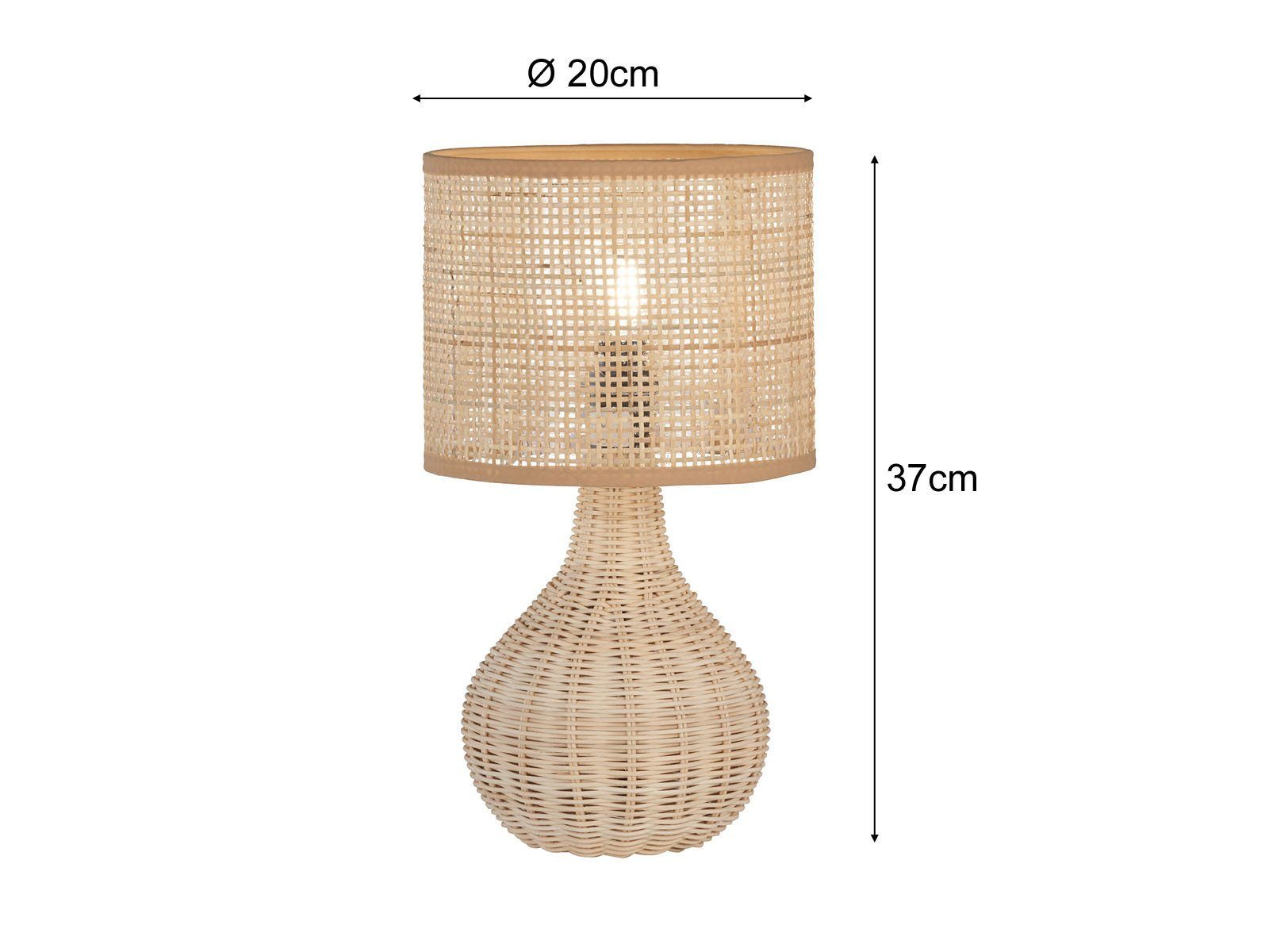 meineWunschleuchte LED Nachttischlampe, LED wechselbar, Warmweiß, Holzfuß & Designer Lampenschirm Korb-Geflecht Landhaus-Stil, Höhe 37cm