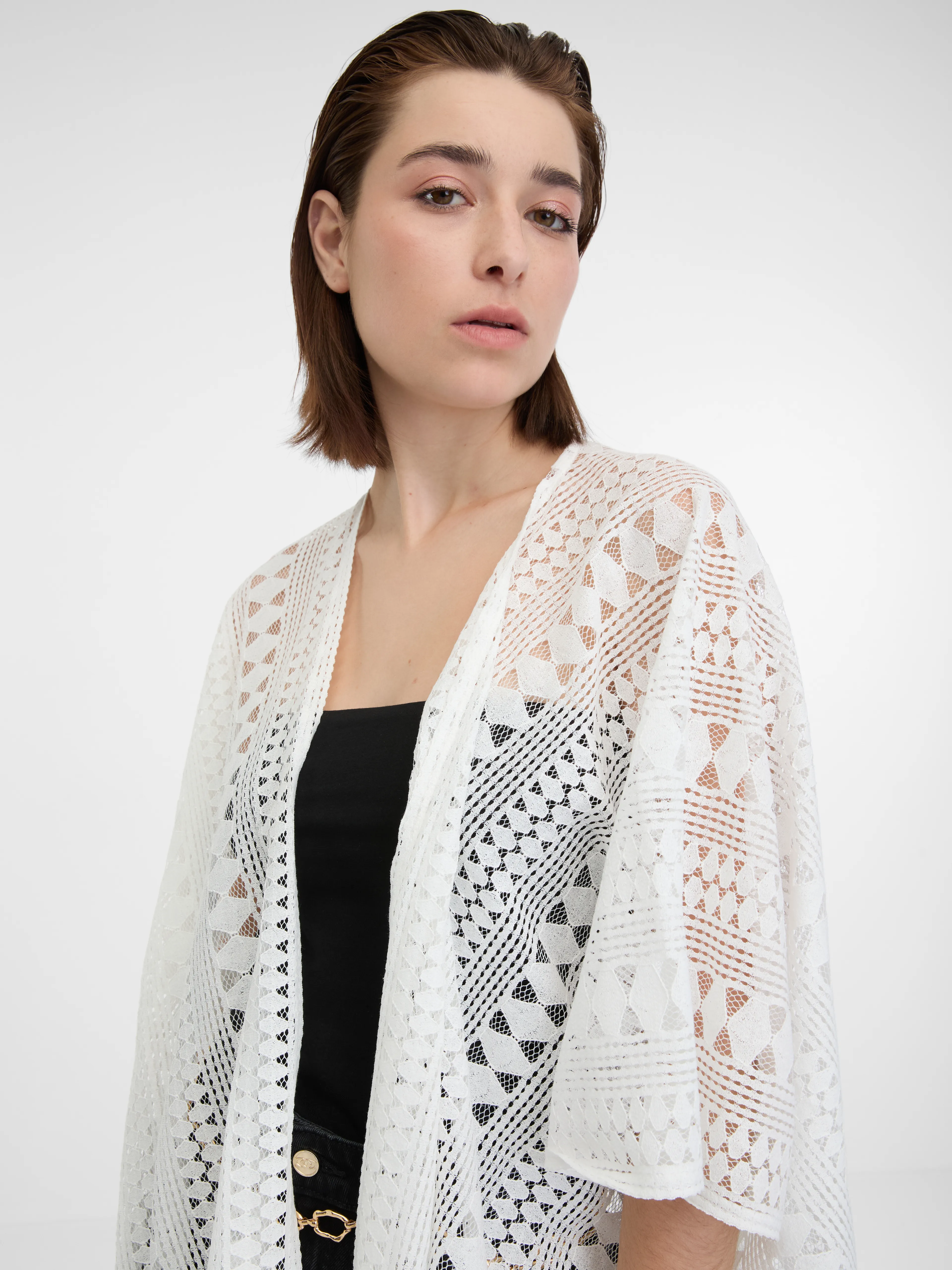 Weiße gemusterte Damen-Strickjacke ORSAY