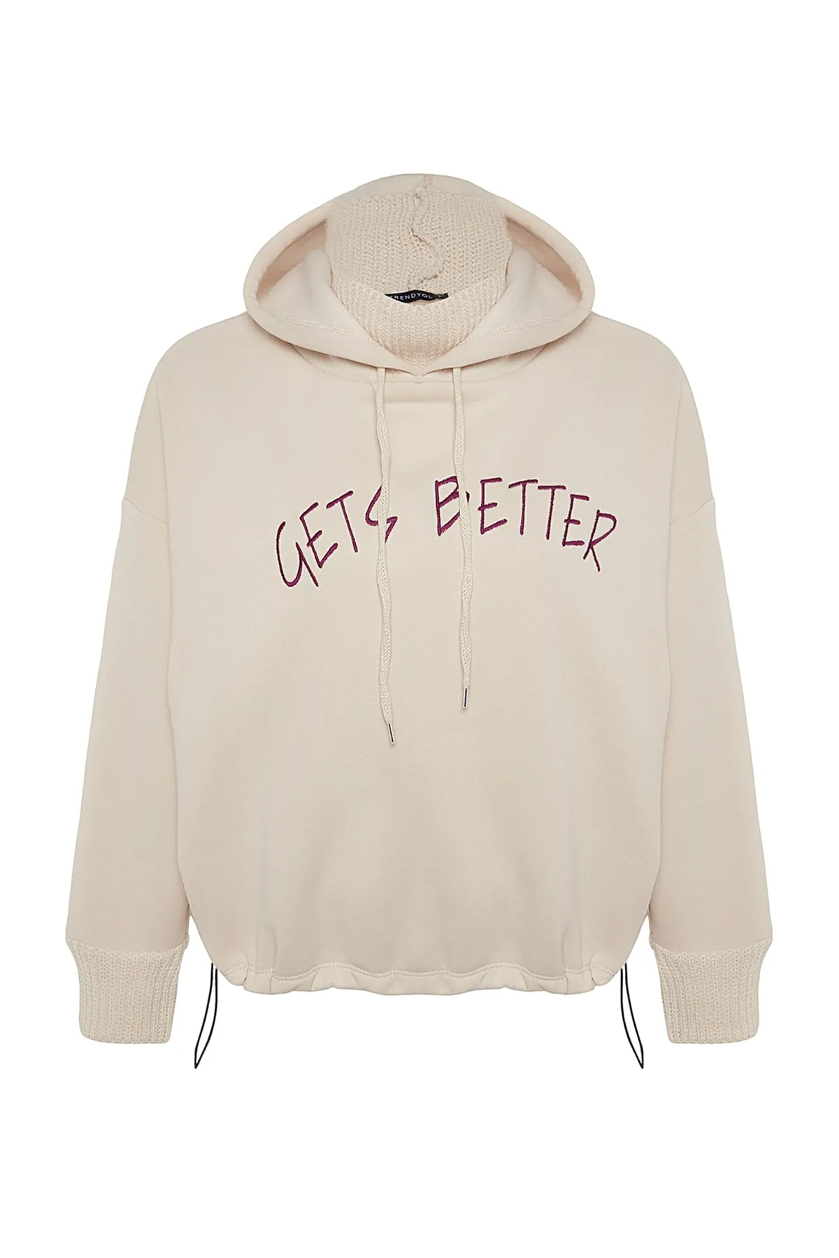 Trendyol Collection  Stone Dickes Fleece Innenstrickband Detailliertes Strick-Sweatshirt mit Kapuze TWOAW22SW1806