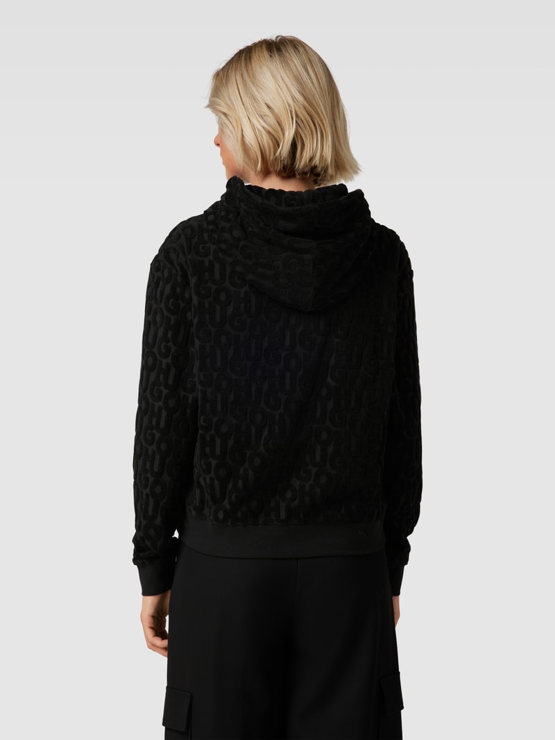Hoodie mit Label-Strukturmuster Modell 'TERRY ME' in schwarz