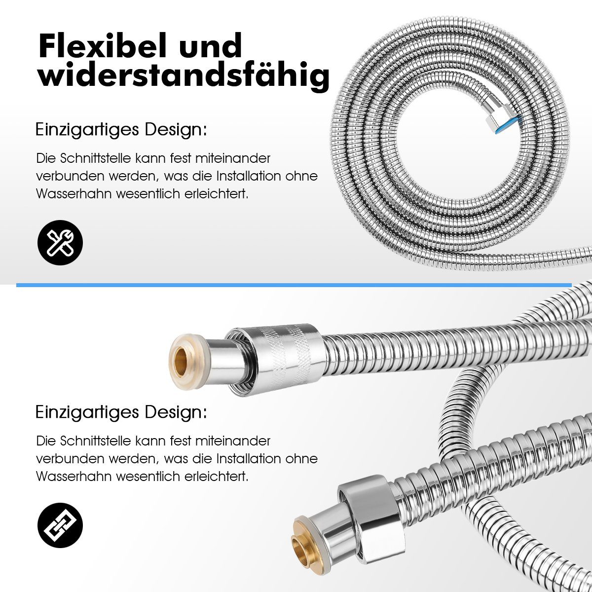 LETGOSPT Brauseschlauch 1.5m/2m Duschschlauch aus Edelstahl, Standard 1/2