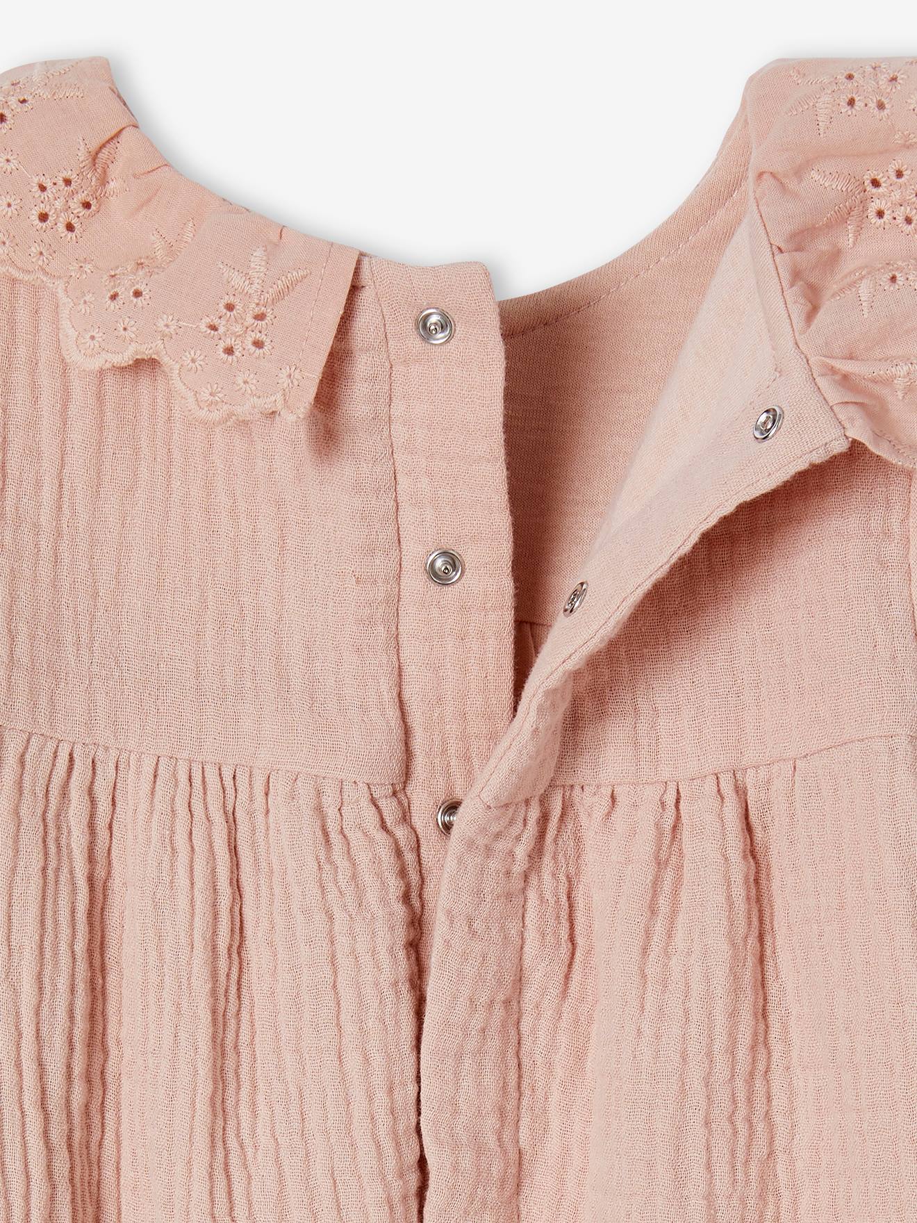 Combinaison en gaze de coton doublé bébé bois de rose