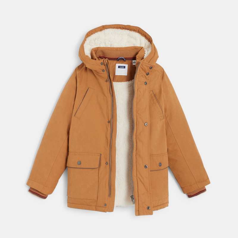 Parka doublée en moumoute sherpa marron garçon