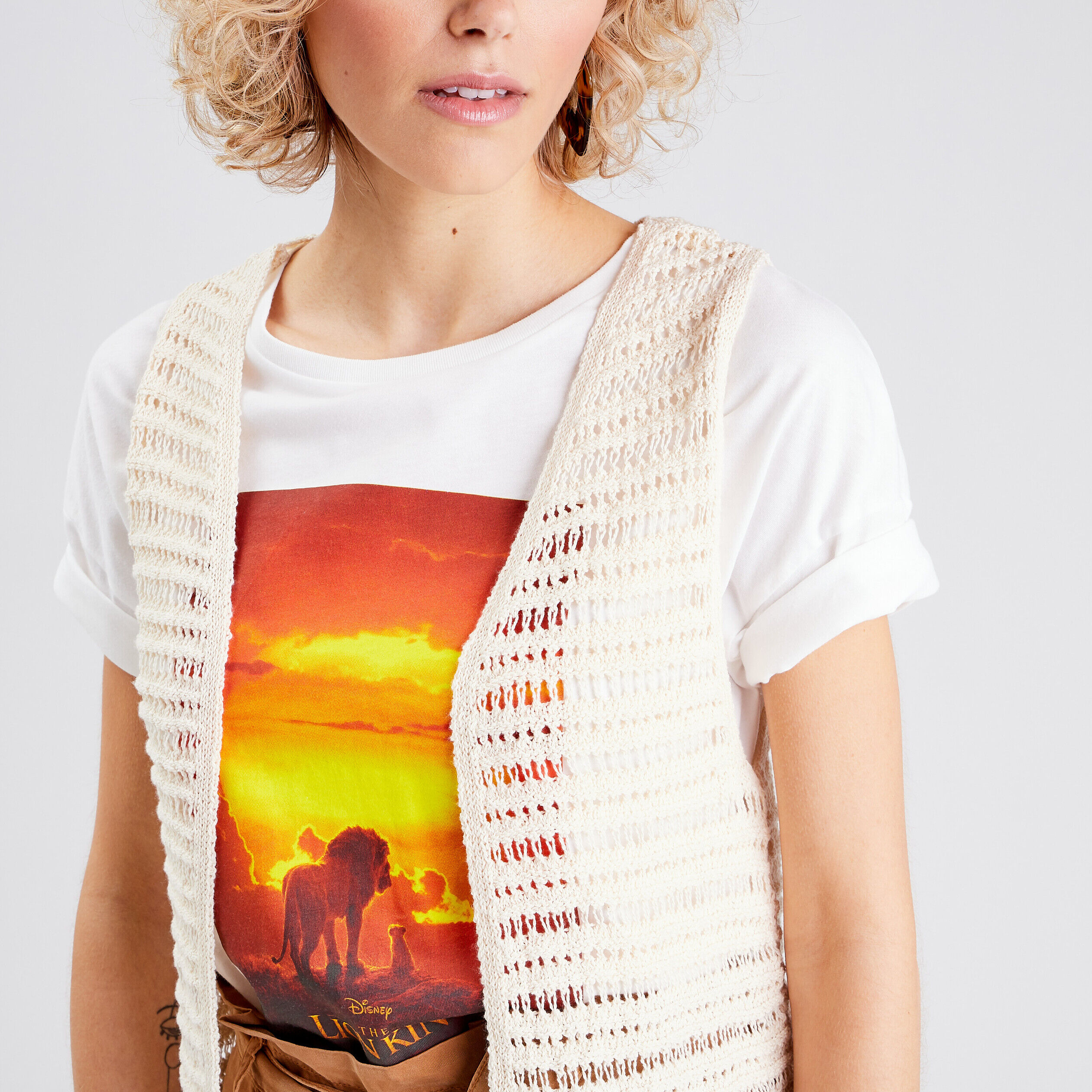 Gilet sans manches ajouré ecru femme | Cache Cache