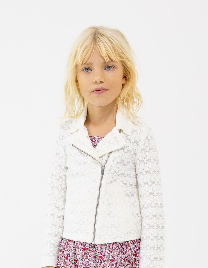 Veste blanc cassé esprit motard en dentelle fille