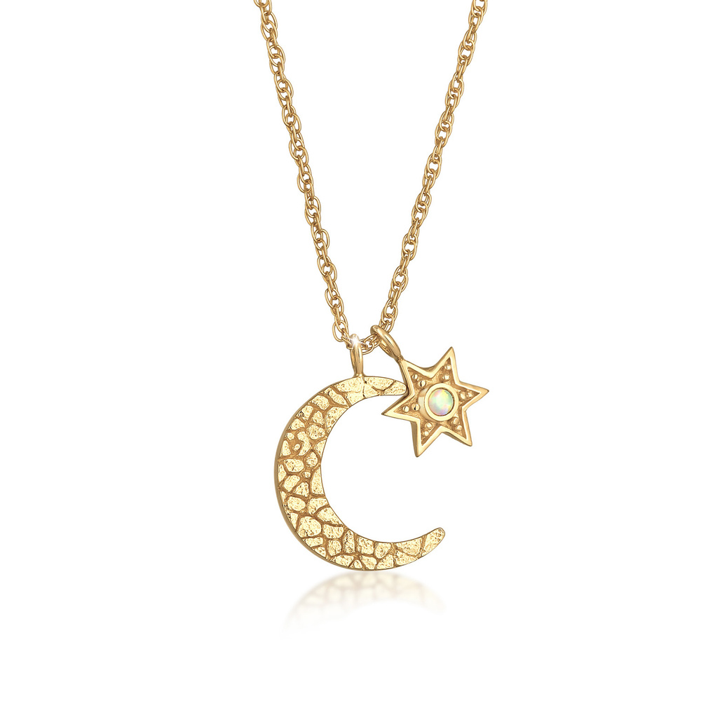 Elli Elli Collier Femme demi-lune étoile pendentif Astro avec opale synthétique en arg collier