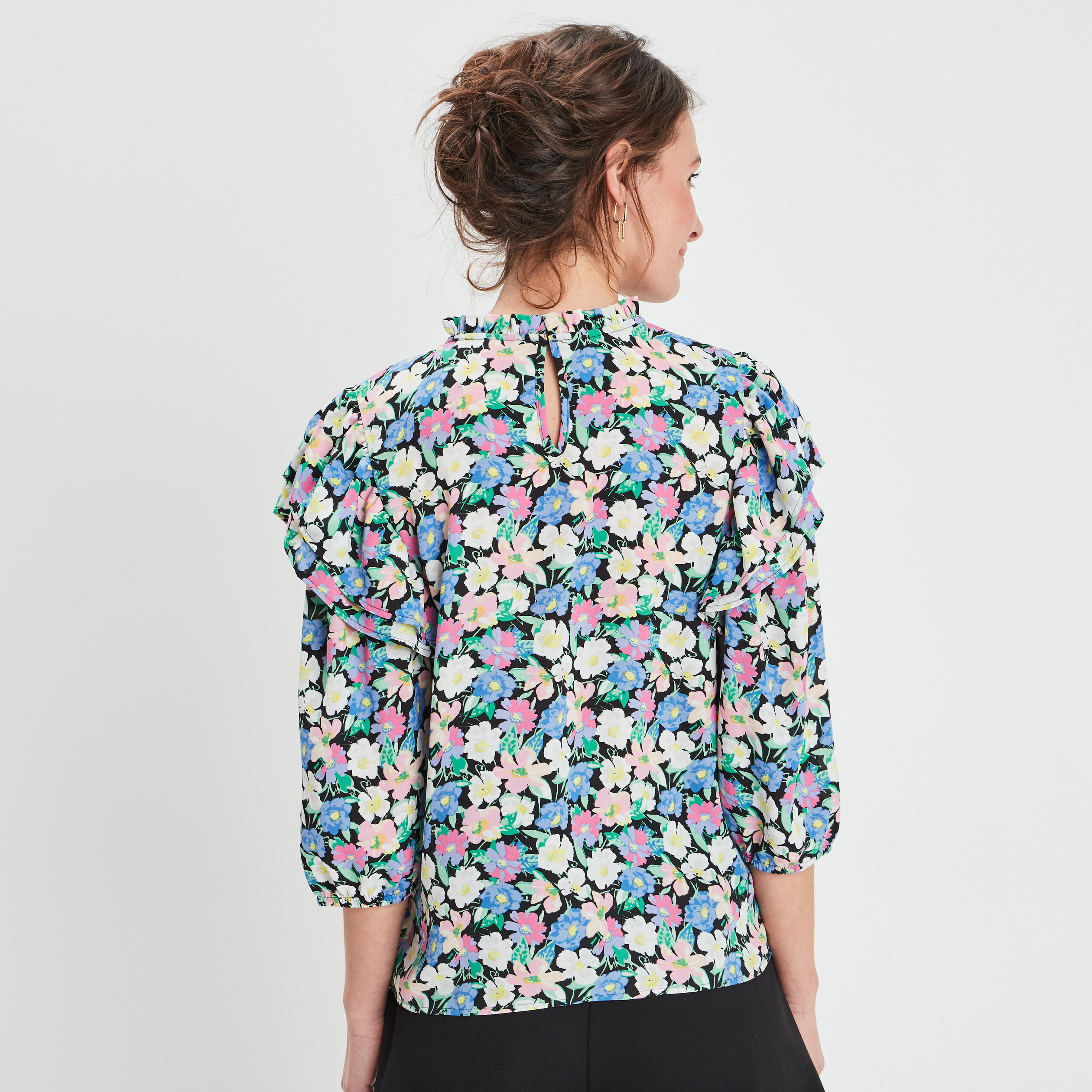Blouse manches bouffantes col montant noir femme | La Halle