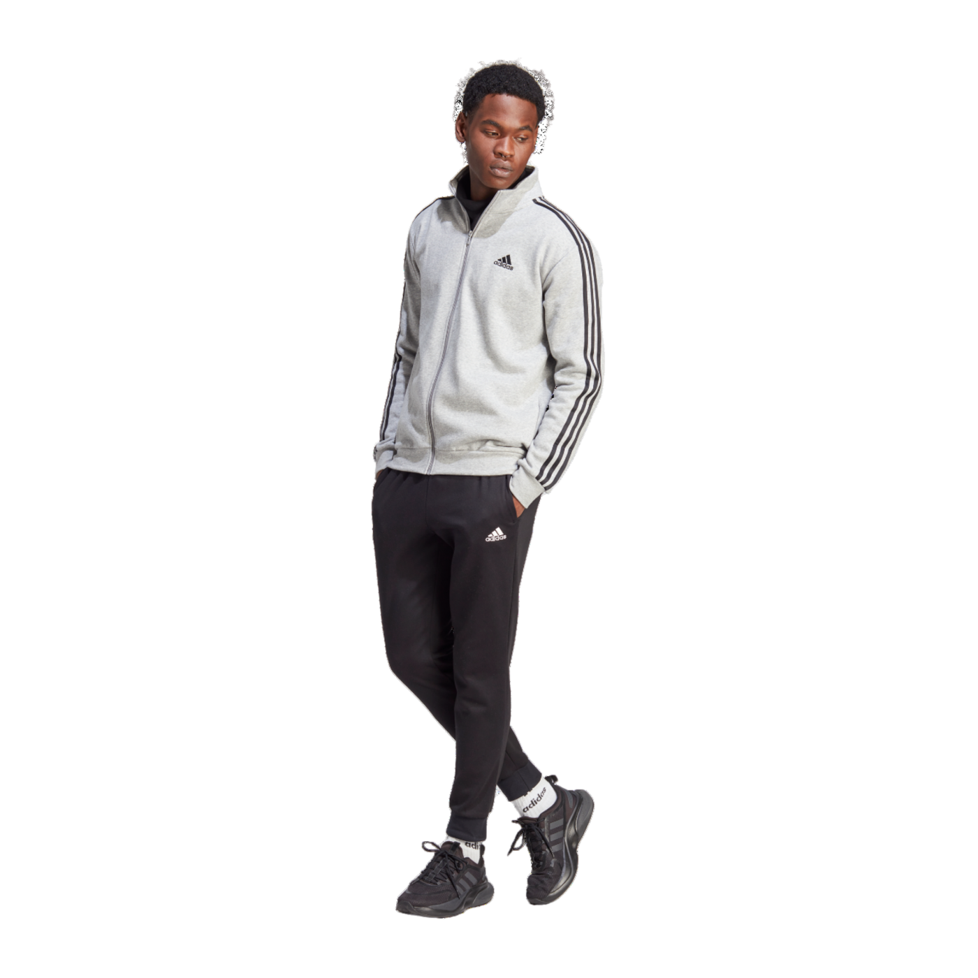 adidas Basic 3S Fleece Trainingsanzug Grau Schwarz