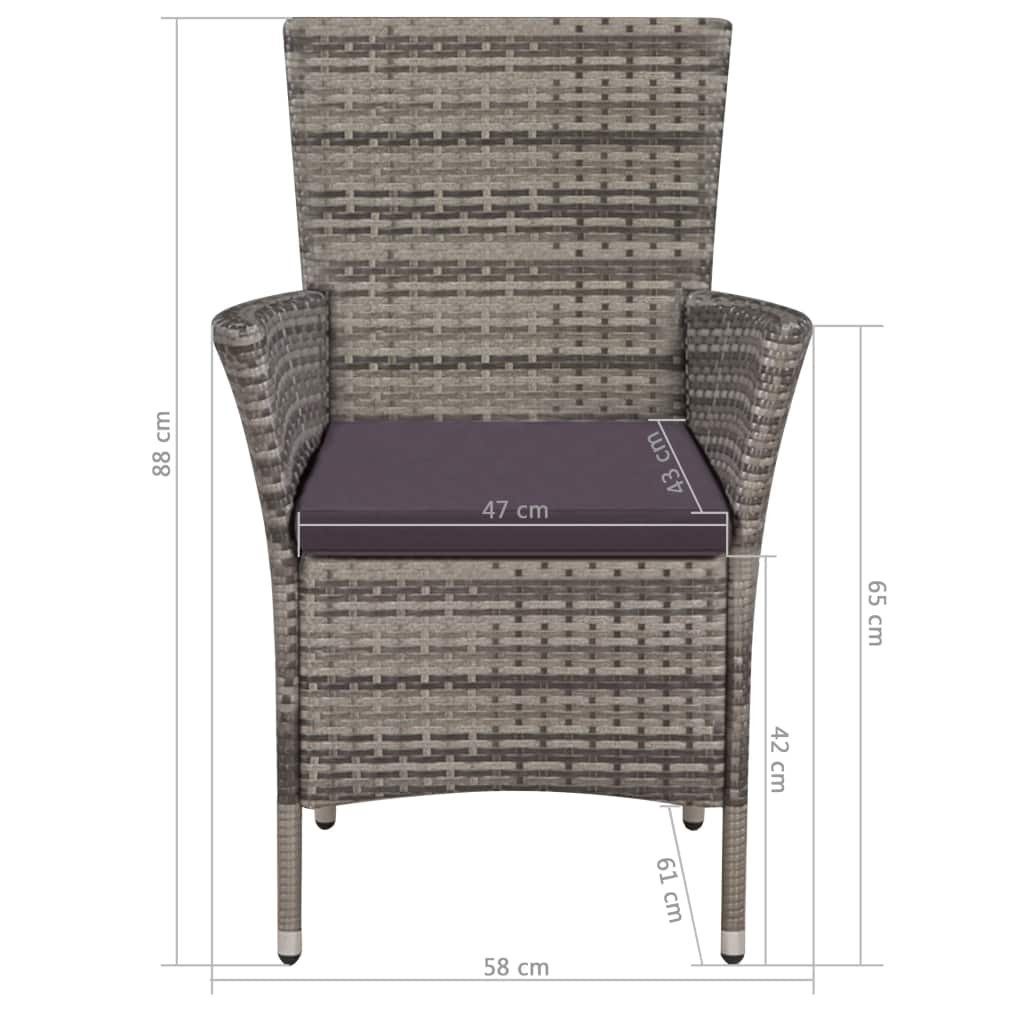 vidaXL Garten-Essgruppe 7-tlg Garten-Essgruppe mit Auflagen Poly Rattan Grau Sitzgruppe Set