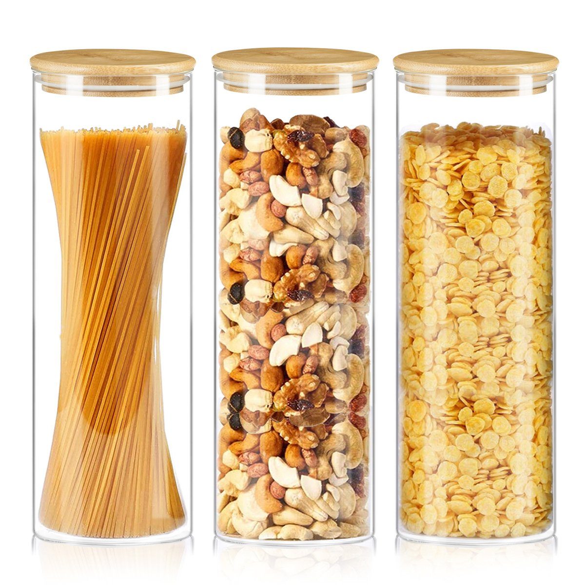 7Magic Vorratsglas, 3 Stk., 2000ml Vorratsdosen, für Spagetti, Nudeln, Körner