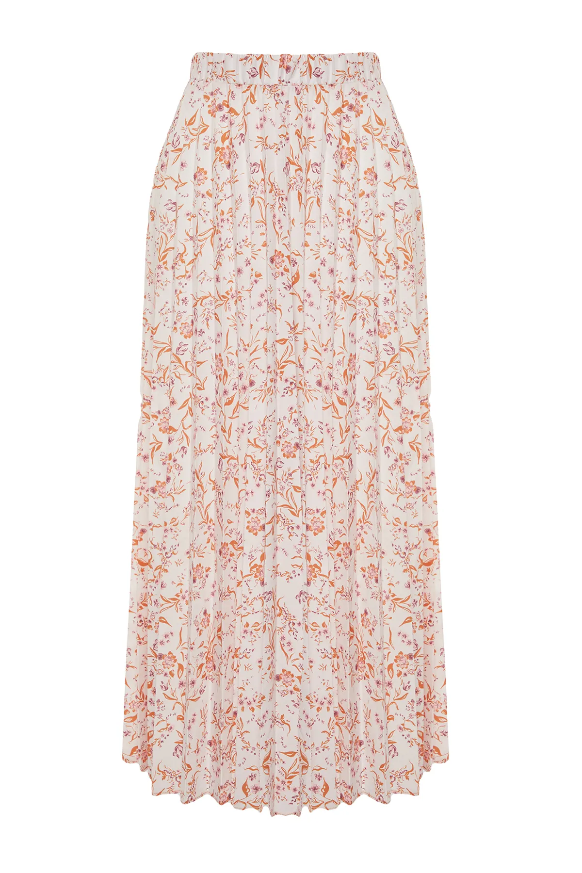 Trendyol Modest  Ecrufarbener gewebter Plisseerock mit Blumenmuster und elastischer Taille TCTSS23EE00018