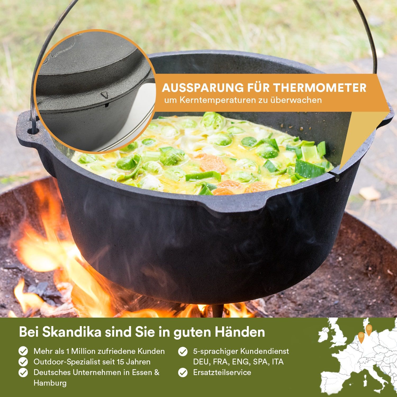 Skandika Dutch Oven Flame Master 5,1 Liter gusseiserne Pfanne