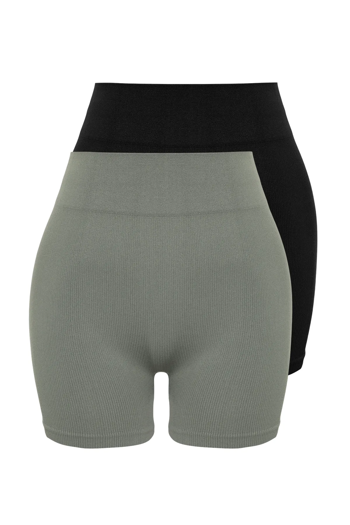 Trendyol Collection  Schwarz-Khakifarbene 2er-Pack nahtlos gestrickte Sportshorts/kurze Leggings THMSS24TY00046