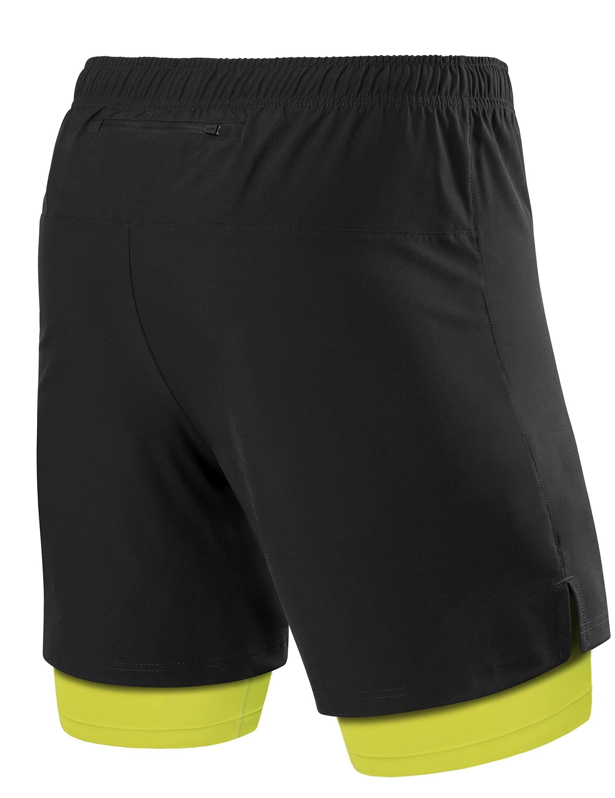 TCA Trainingsshorts TCA Herren 2 in 1 Laufhose mit Kompressionshose - Schwarz/Grün, M