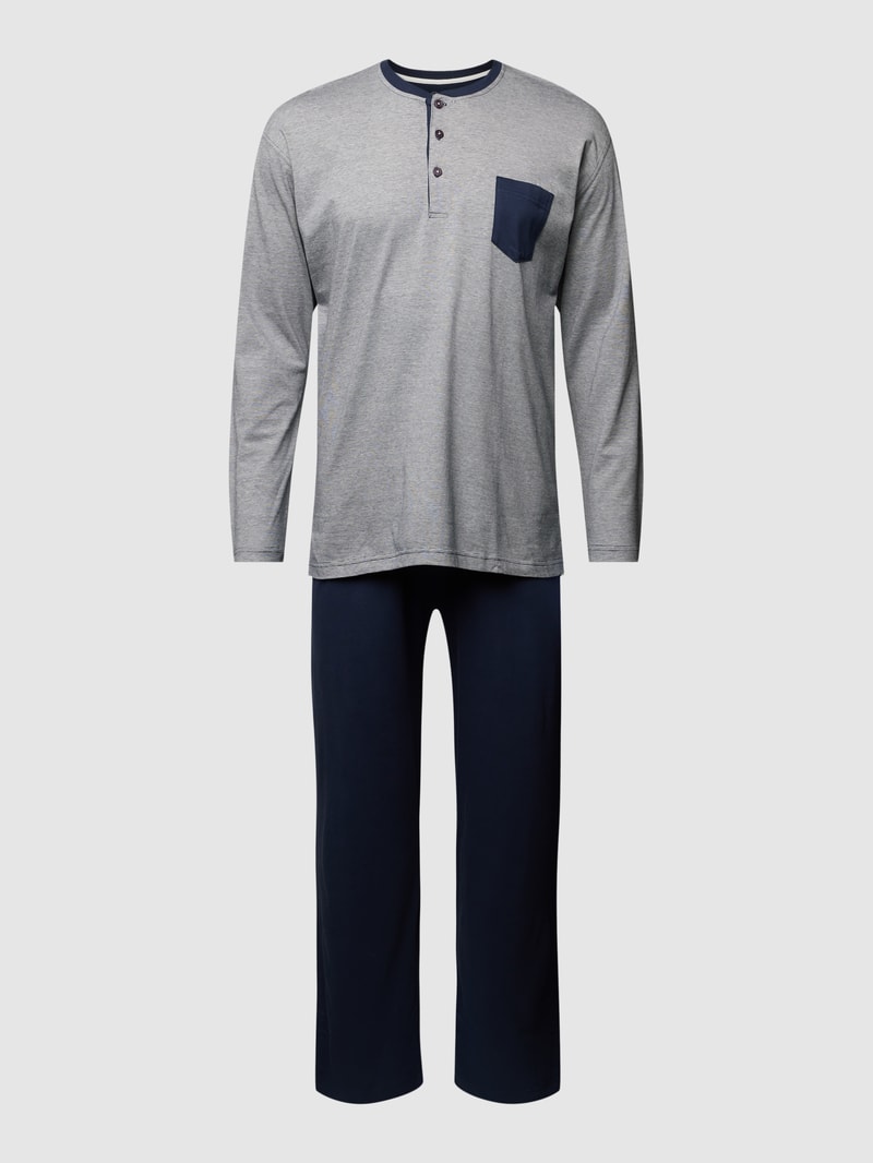 PLUS SIZE Pyjama mit Brusttasche Modell 'SEOUL' in marineblau