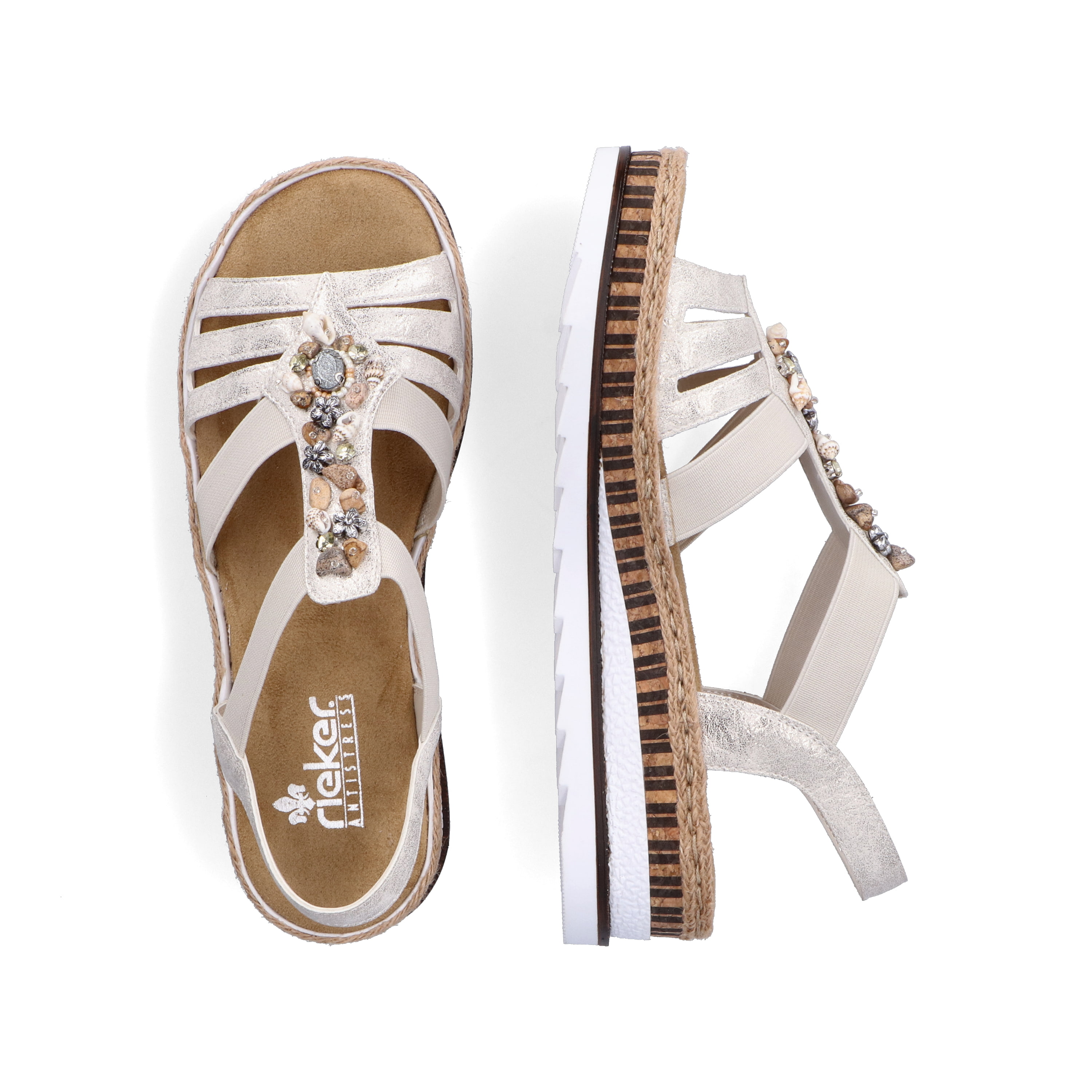 Rieker Damen Keilsandaletten beige-metallic