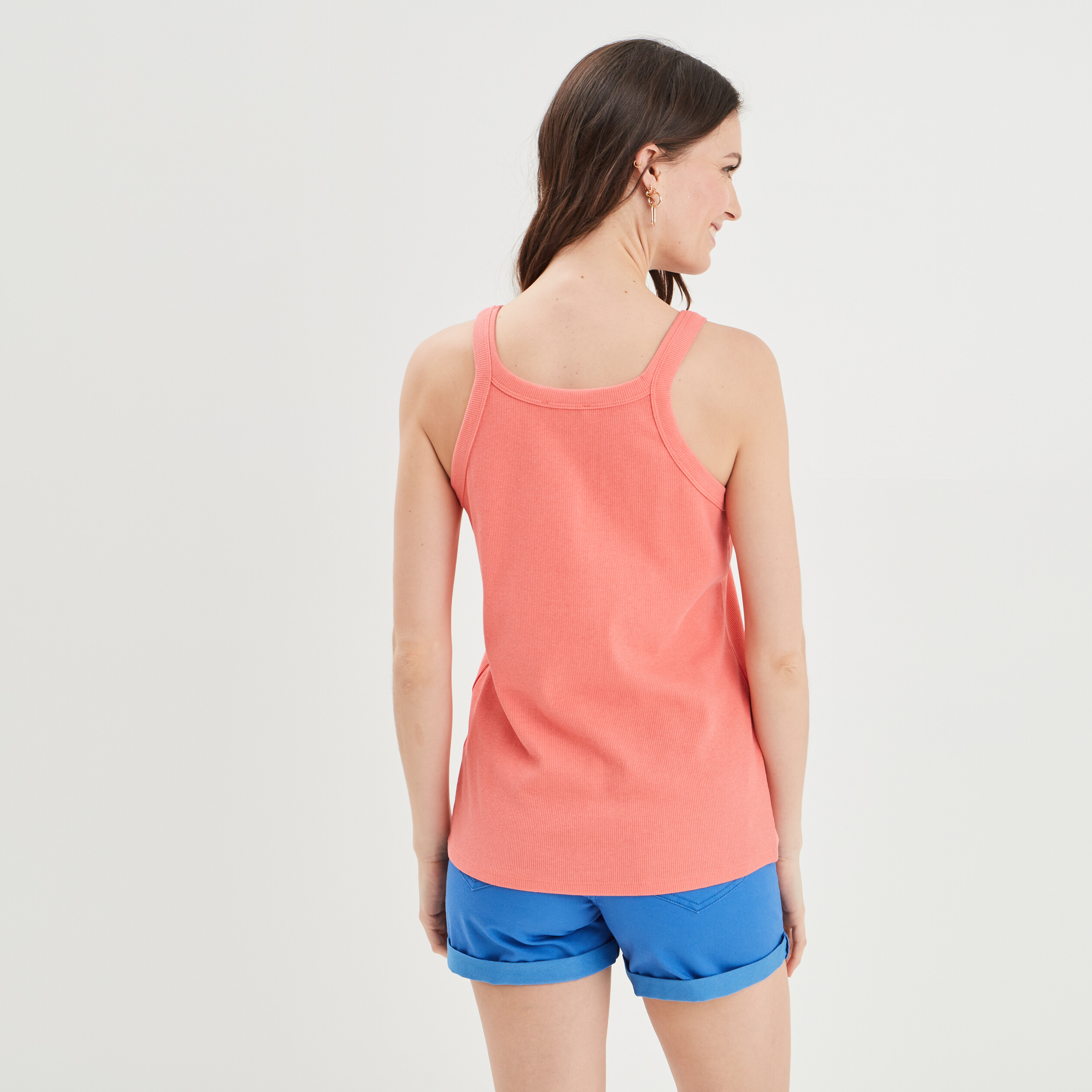 Débardeur côtelé encolure américaine rose corail femme | La Halle