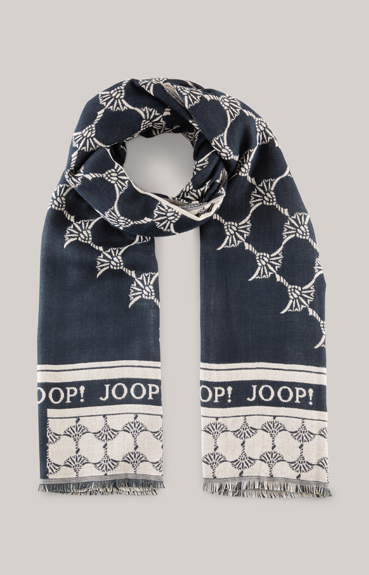 Jacquard-Schal in Dunkelblau/Beige