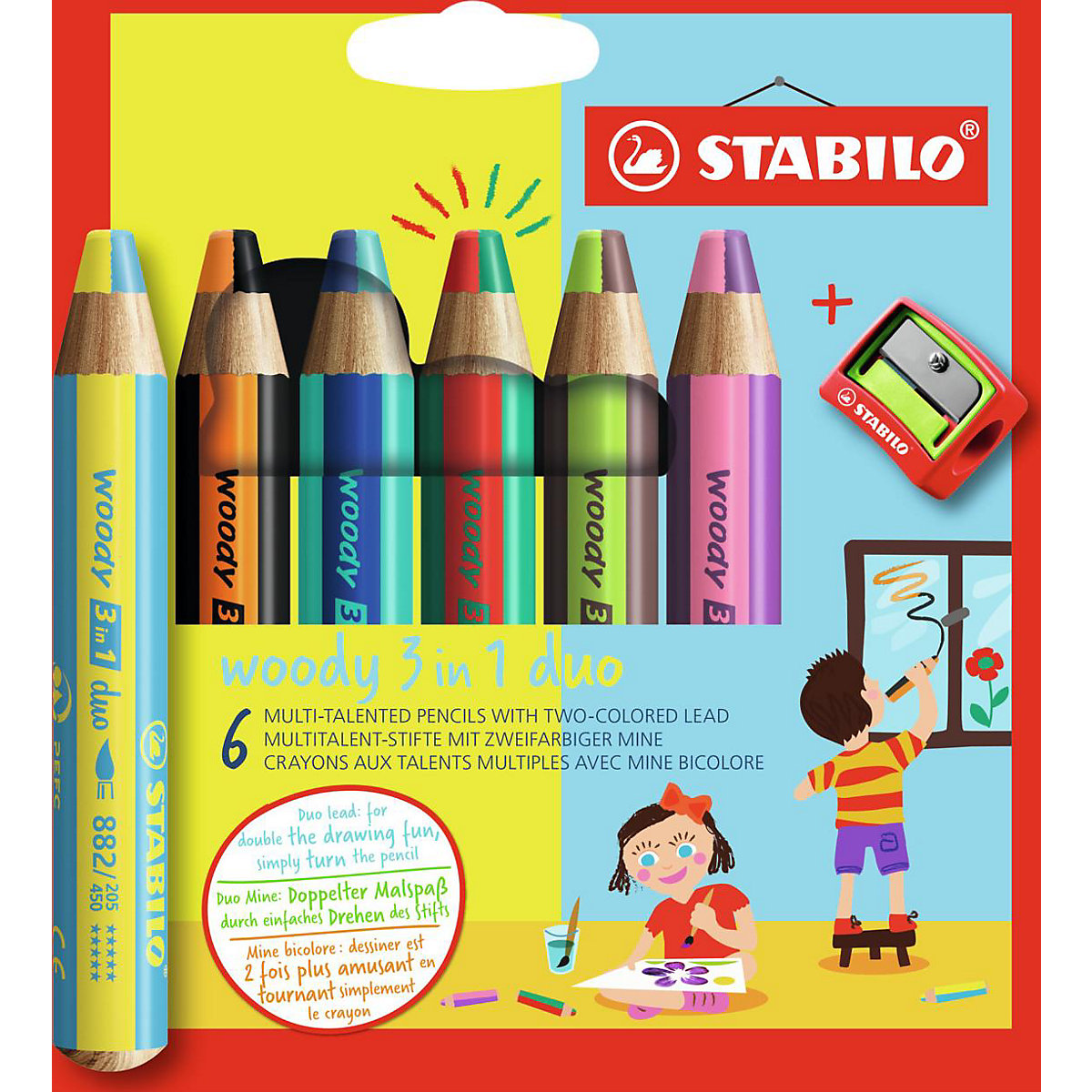 Buntstifte woody 3 in 1 duo, 6 Stifte - 12 Farben, inkl. Spitzer