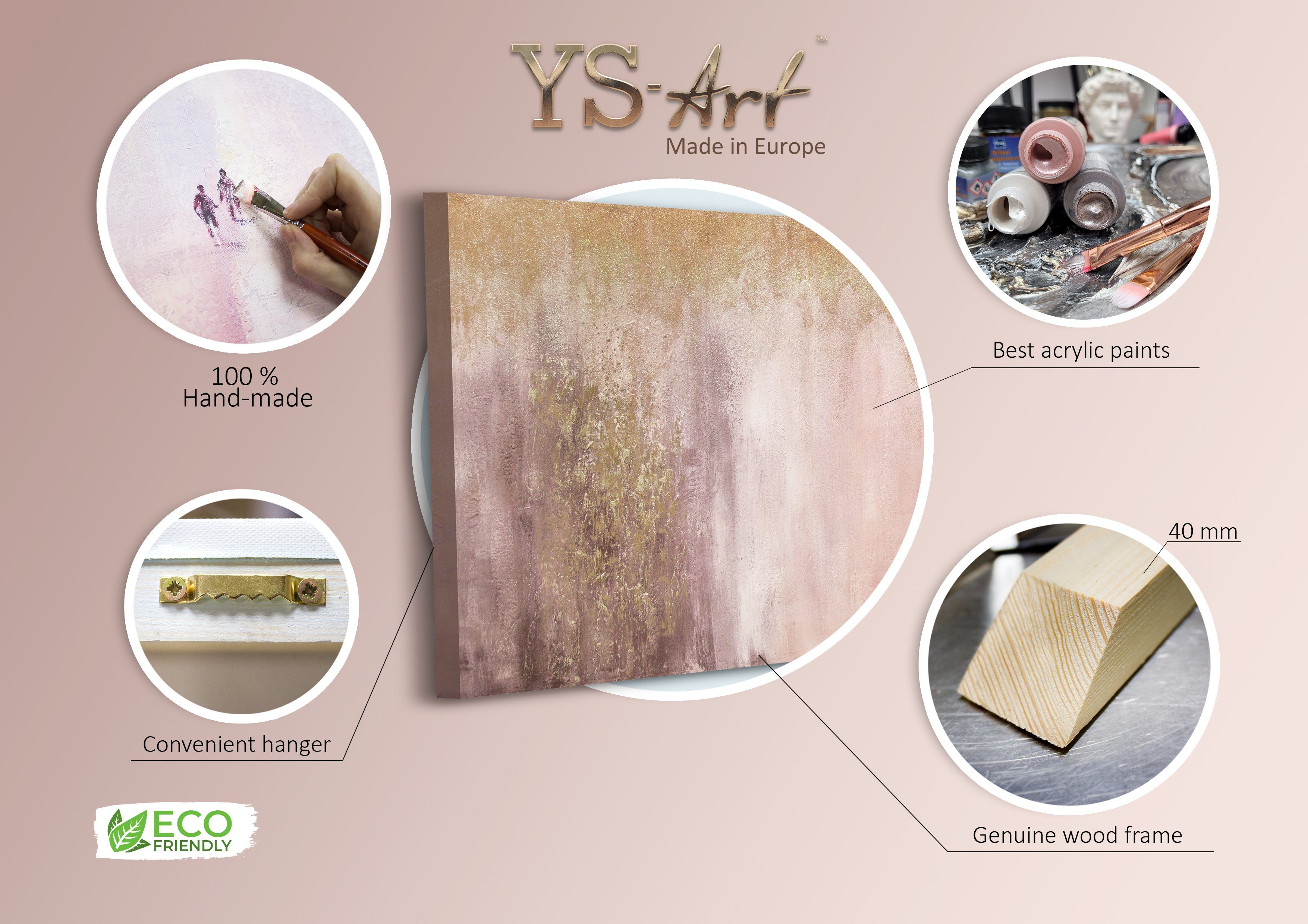 YS-Art Gemälde Planet für 2, Abstrakt, Abstraktes auf Leinwand Bild Handgemalt Pärchen Insel Gold